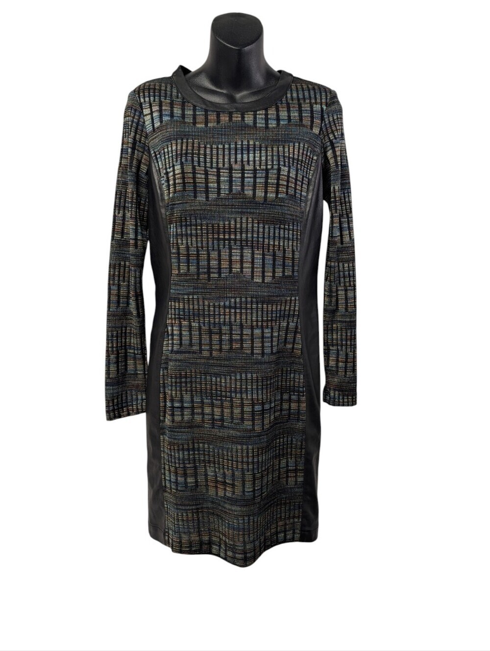 Search for Sanity Size M Geometric Print Dress Faux Leather Panels Longskeeve